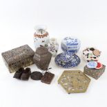 Various Oriental items, including Japanese silver plate on copper chrysanthemum jar, blue and