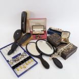 Various collectables, including Antique ebonised dressing table mirror and brush set, a pair of