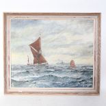 Cotgrove, mid-century oil on canvas, shipping scene, original frame, overall 58cm x 68cm