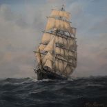 Max Parsons, oil on board, tall ship at sea, framed, overall 45cm x 56cm