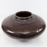 A large Studio pottery glazed stoneware squat vase, diameter 48cm, height 26cm