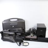 A Vintage Panasonic MS5 VHS movie camera and case, a Philips bluetooth soundbar and base unit (3)