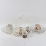 Various commemorative glass and ceramic mugs, including Queen Victoria Peace and Victory 1919 etc