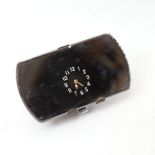 A Vintage motorcar rear view mirror with inset analogue clock, 6.5cm x 12cm, working