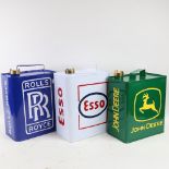 3 modern painted tin advertising petrol cans, including Rolls Royce, and John Deere (3)