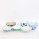 Various Oriental ceramics, including blue and white tea bowls, pedestal dishes etc, some with