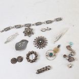 Various jewellery, including Danish silver brooches, miniature doll's house items