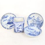 3 Chinese blue and white porcelain bowls, and a small jardiniere and stand, bowl diameter 16cm (5)