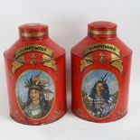 A pair of painted and gilded shop display gunpowder tea caddies, hand painted Native American