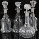 4 glass decanters and stoppers, including mallet design, height 30cm (4)