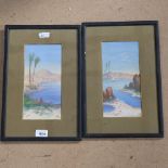 A pair of early 20th century gouache paintings, North African scenes, signed with monograms, 25cm