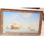 H C Arrowsmith, oil on board, English warships at anchor, signed and dated 1948, framed, overall
