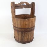 A large Vintage metal-bound pine well bucket, overall height 57cm