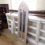 A modern arch-top Gothic design white-washed mirror, W50cm, H168cm