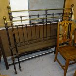 A Victorian painted metal and brass 4' 6" bed (with rails and pine slats)