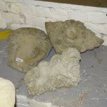 2 concrete garden wall pockets, and a cherub ornament (3)