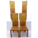 A set of 4 high-back woven leather strap dining chairs