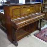 An early 20th century mahogany and satinwood-banded upright strung piano, numbered 32757 to the