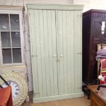 A large painted pine 2-door larder cupboard, W122cm, H210cm, D40cm