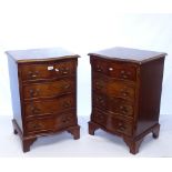 A pair of reproduction mahogany serpentine-front 4-drawer chests, W48cm, H72cm, D40cm