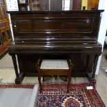 John Strohmenger & Sons London, teak-cased iron-frame overstrung upright piano, numbered 18432,