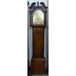 An 18th century Scottish 8-day longcase clock, the 12" arch-top brass dial with 1 subsidiary dial,