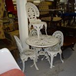 An aluminium painted garden table, and 4 matching chairs