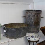 A Victorian galvanised-metal 2-handled grain bin, and a galvanised-metal 2-handled tub