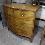A 19th century mahogany bow-front 4-drawer chest, W93cm, H87cm, D49cm