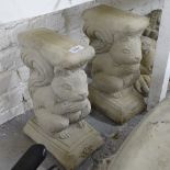 A pair of squirrel design concrete bench-ends, H36cm