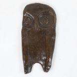 A stylised mid-century bronze owl plaque, 20cm Good condition