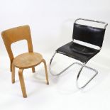 ALVAR AALTO, 65 chair in bent plywood with Finmar, Finland makers label and another Italian chrome &