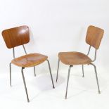 A pair of 1950s' steel frame and bent plywood chairs, possibly MH Stalmobler, stamp to underside