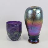 KAYLEIGH YOUNG, iridised glass vase, signed and dated 2018 to base, height 24cm, and another