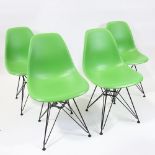 CHARLES EAMES for Vitra, a set of 4 green DSR side chairs, with plastic shell seat on powder