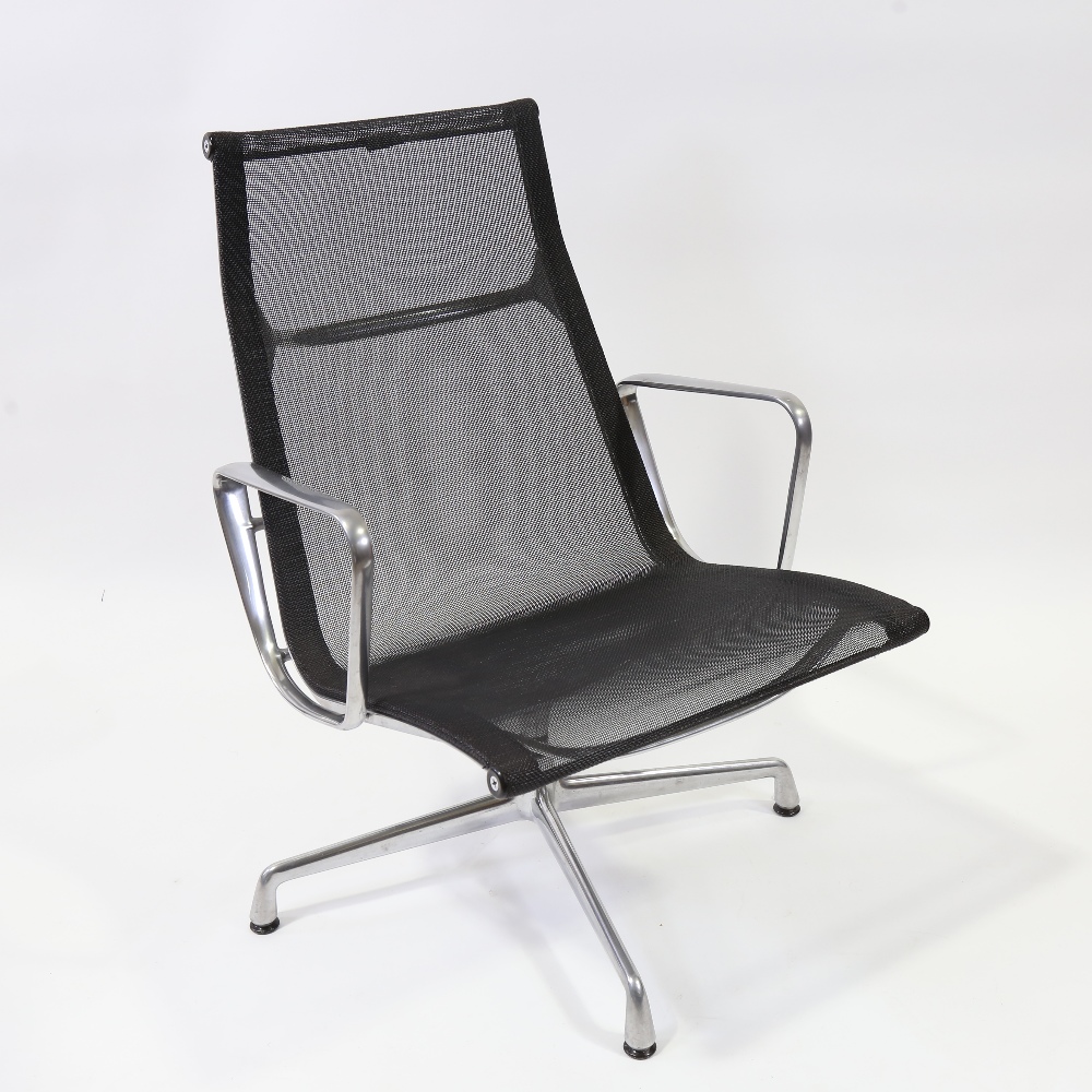 VITRA EAMES, EA116 Aluminium Group high-back swivel lounge chair, in black mesh, with maker?s