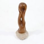 MAXWELL WOOD, mid century wood sculpture "Continuity" on granite base, carved initials, detail on