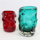 WILLIAM WILSON & HARRY DYER for Whitefriars Glass, 2 knobbly vases, tallest 21cm Good condition