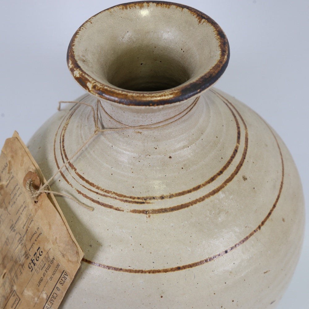 HENRY F HAMMOND (1914-88), a stoneware vase with iron banding, with part of purchase label for - Image 2 of 4