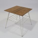 A mid-century teak top coffee table with wire frame in the manner of Nils Strinning, height 46cm,