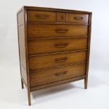 A mid-century American chest of drawers by Drexel, stamped to inside of top drawer and on back, 1965
