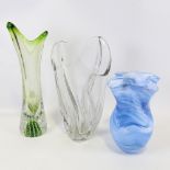 3 mid century glass vases, 1 French lead crystal, 1 British marked Webb and another Valetta vase,