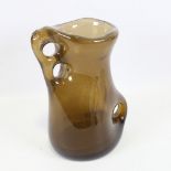 A mid-century Italian free-form blown glass vase in the manner of a AVEM, brown body with bubble