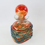 A Mdina glass decanter with ball stopper, engraved Mdina on base, height 21cm Good condition