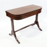 A Regency mahogany fold over card table on stretcher base, width 90cm Good condition, no splits or