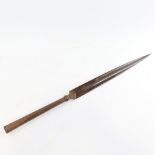 A Persian steel spearhead with fluted blade and Damascene gold inlaid shaft, length 61cm Blade has