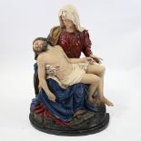 A large 19th century carved and painted wood religious sculpture, the Deposition after Michelangelo,