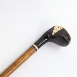 A Victorian Sunday stick, combination walking cane/golf club, with ivory inlaid ebony head, length