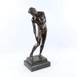 HARRY WHILE - patinated bronze sculpture, standing Classical male nude, signed on the base dated