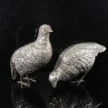 A pair of electroplate partridge ornaments, largest height 17cm 1 leg has a solder repair, plating